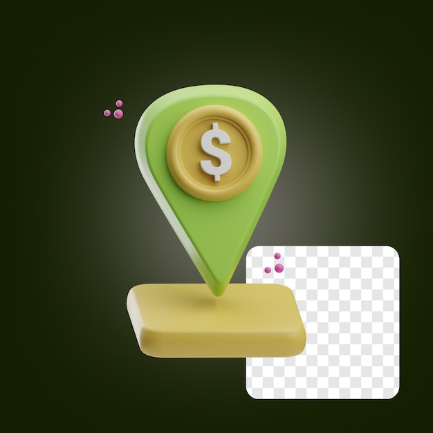 Destino de ubicación de finanzas y negocios con ilustración de icono 3D de dólar