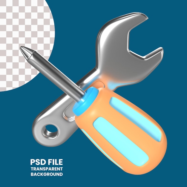 PSD destornillador y llave icono de ilustración 3d