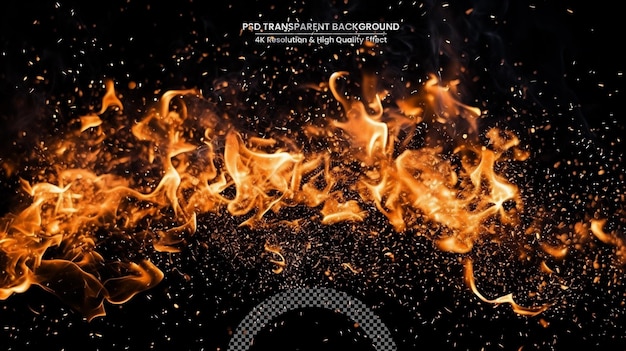 Detail der Feuerfunken isoliert auf schwarzem Hintergrund Abstrakter flammender Hintergrund
