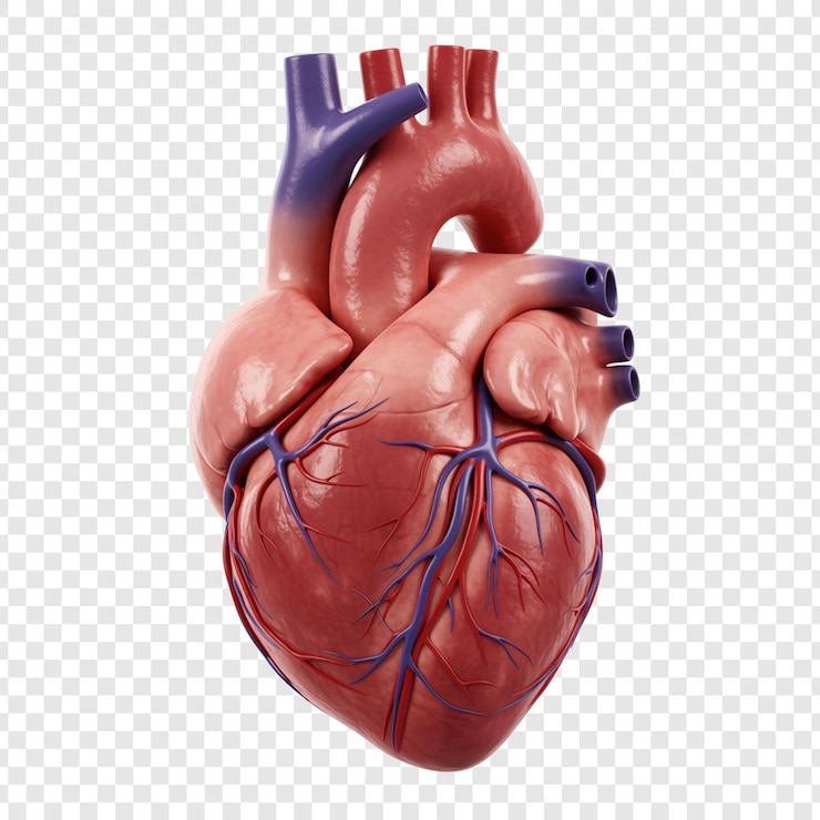 PSD detailed anatomical illustration of a human heart on transparent background