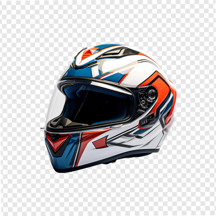 PSD detailed fullface motorbike helmet isolated on transparent background