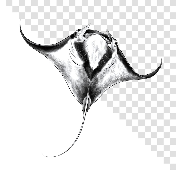 PSD detailed hand-drawn illustration of a manta ray