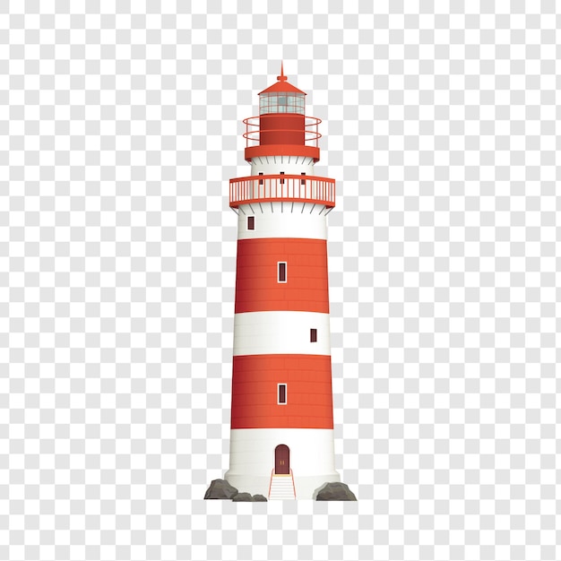detailed illustration of a red and white lighthouse on a transparent background
