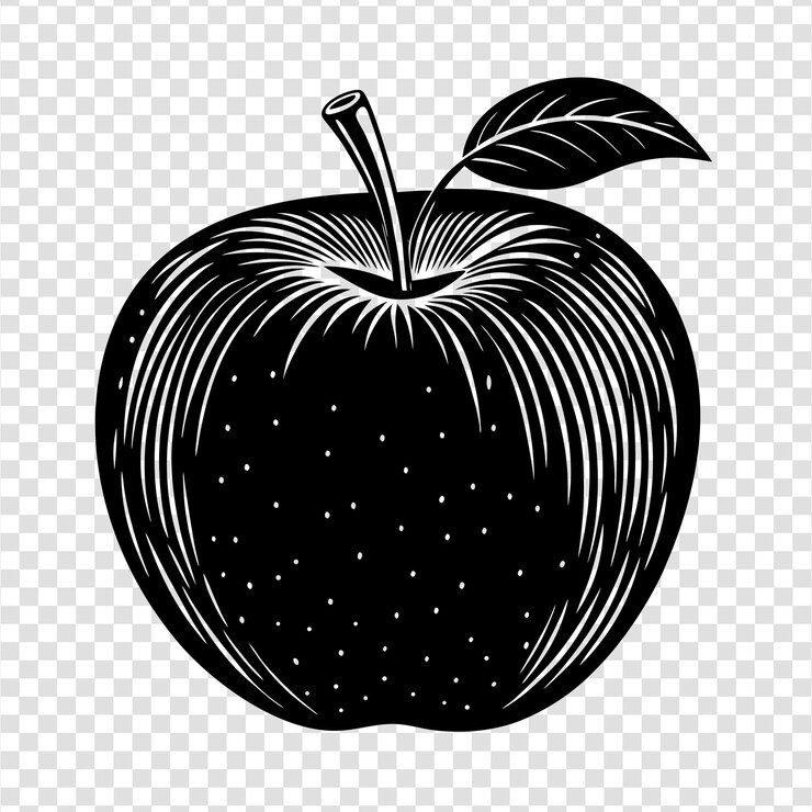 PSD detailed woodcut apple with leaf with a transparent background