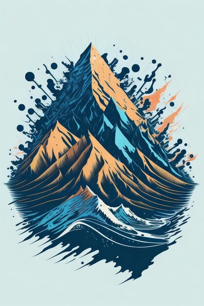 PSD detaillierte illustration berg im meer big splash t-shirt grafikdesign aufkleber poster