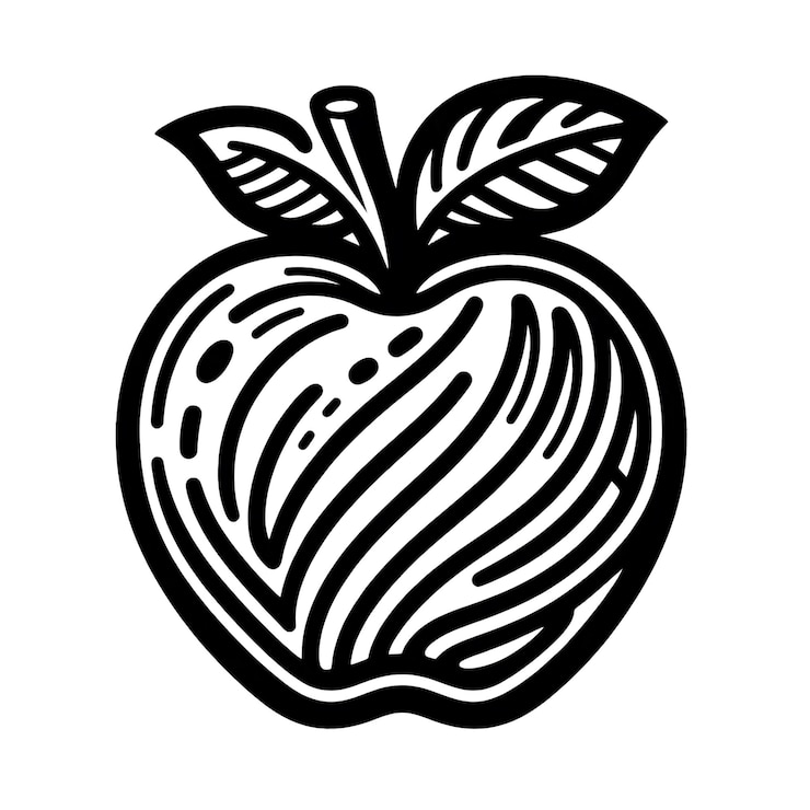 PSD detaillierte schwarz-weiße apfel-illustration