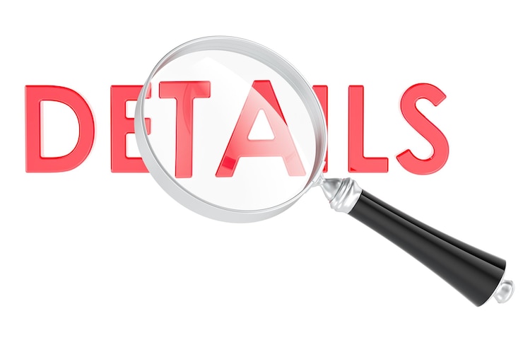 PSD détails avec loup focus recherche et attention à l'information concept rendu 3d isolé sur un fond transparent