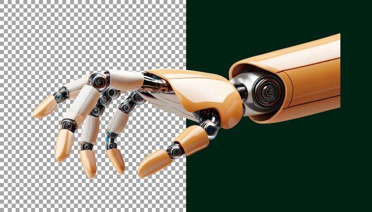 PSD detallada mano robótica con ingeniería moderna en fondo transparente png psd