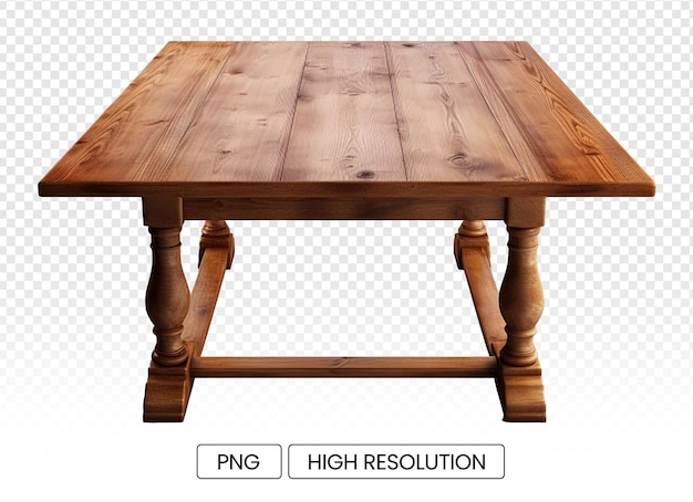 PSD detalle de la original mesa de madera de cuatro patas con textura clara sobre fondo transparente