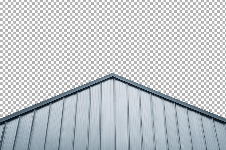 PSD detalles arquitectónicos de un moderno techo de metal contra un cielo despejado capturado desde un ángulo bajo