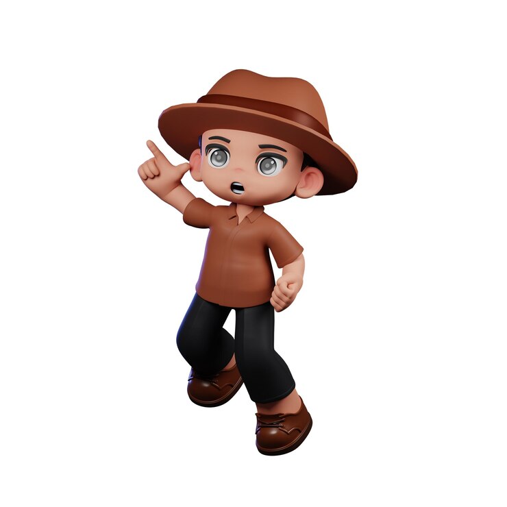 PSD un detective en 3d haciendo una postura de salto feliz
