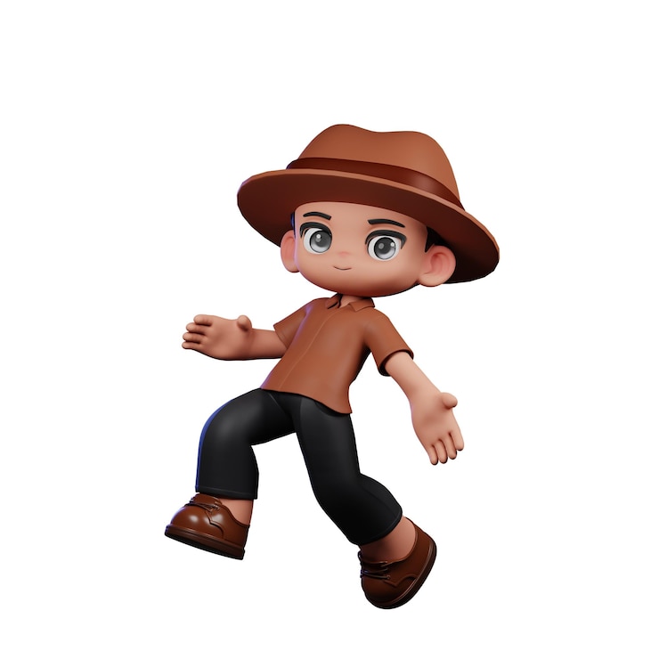 PSD el detective de 3d tiene una postura de salto feliz.