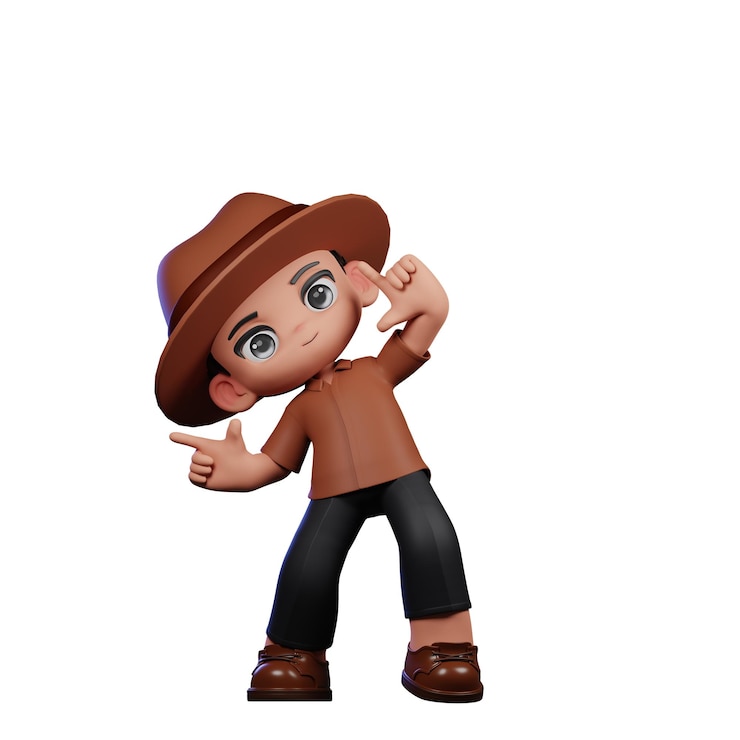 PSD el detective del niño 3d señala la postura correcta