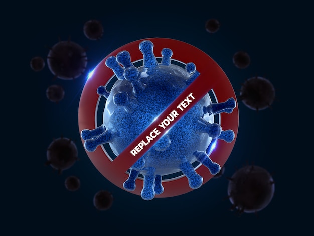 Detener Corona Virus Mockup 3D Rendering Design