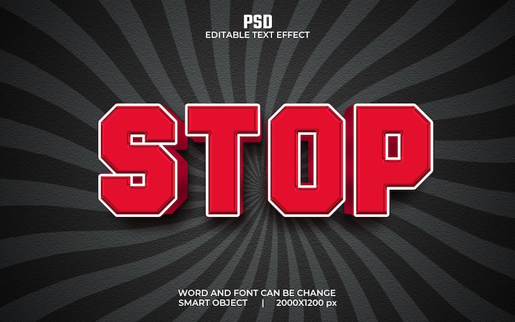 PSD detener el efecto de texto editable 3d de color rojo psd premium con fondo