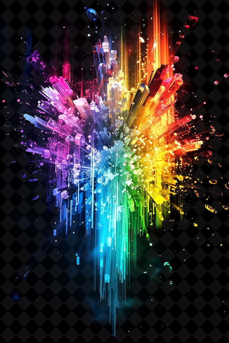 PSD detonación monumental con rayos prismáticos efecto de neón png de refracción colorida en fondo oscuro