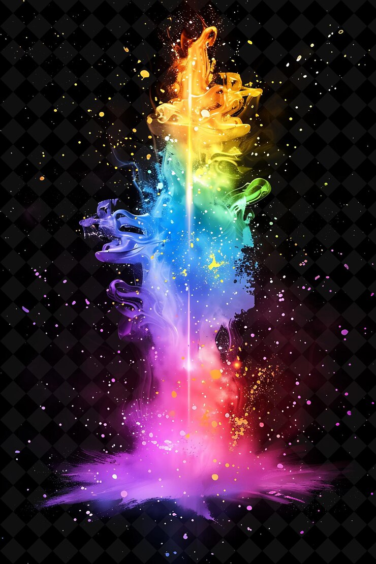 PSD detonación monumental con rayos prismáticos efecto de neón png de refracción colorida en fondo oscuro