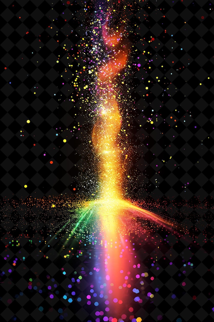 PSD detonación monumental con rayos prismáticos efecto de neón png de refracción colorida en fondo oscuro