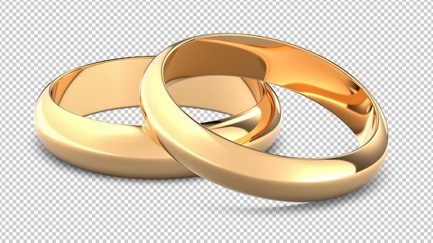Deux bagues de fiançailles de mariage d'or isolés