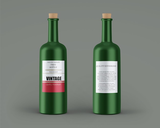 Deux bouteilles de maquette de vin vintage PSD avec des bouchons dessus
