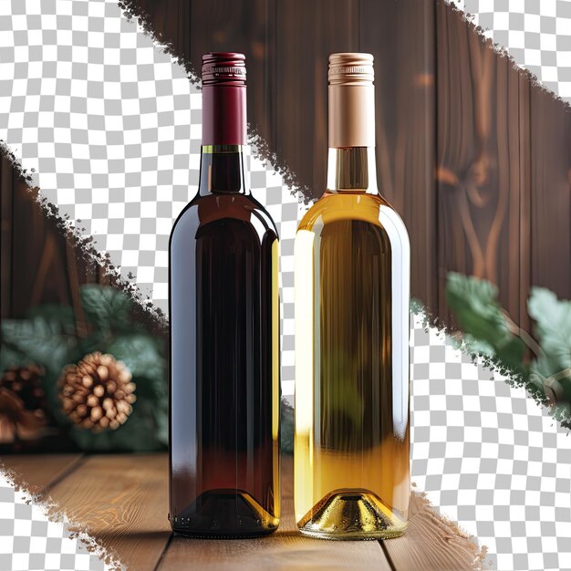 Deux bouteilles de vin non identifiées placées sur un fond transparent capturées dans un plan de studio vertical