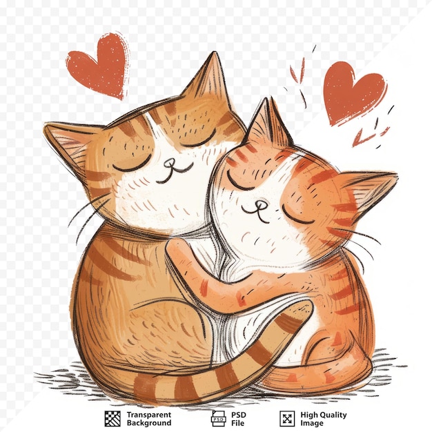 PSD deux chats mignons amoureux de style doodle