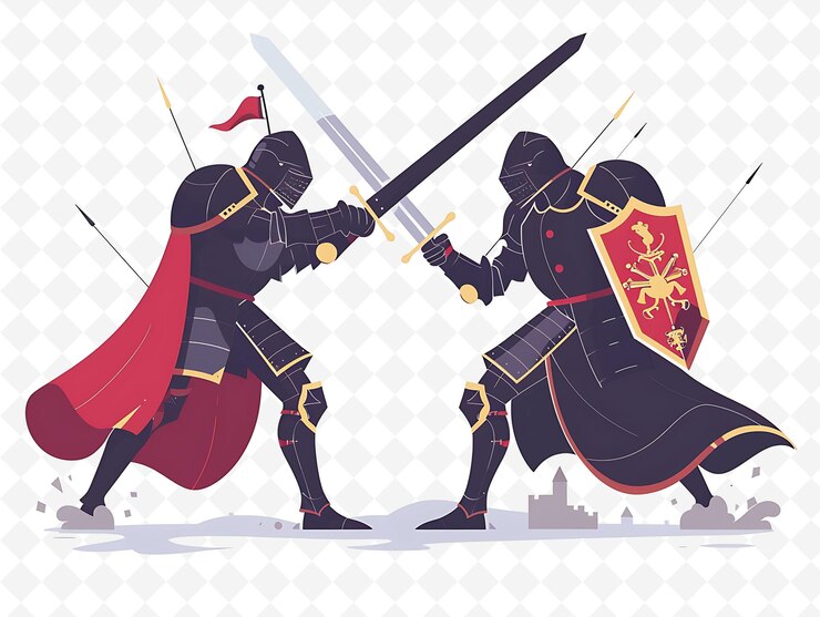 PSD deux chevaliers avec une cape rouge et une cape rouge