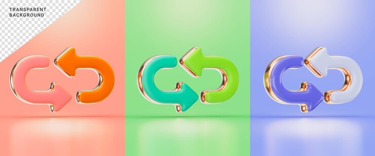 PSD deux flèches de courbe signe rouge vert et violet couleur concept de rendu 3d pour tourner la direction de la course