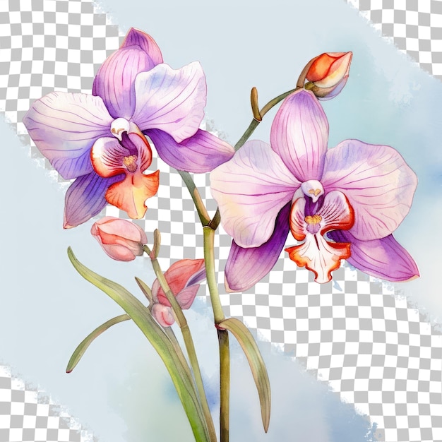 PSD deux fleurs isolées sur un fond transparent illustrées par des aquarelles vibrantes