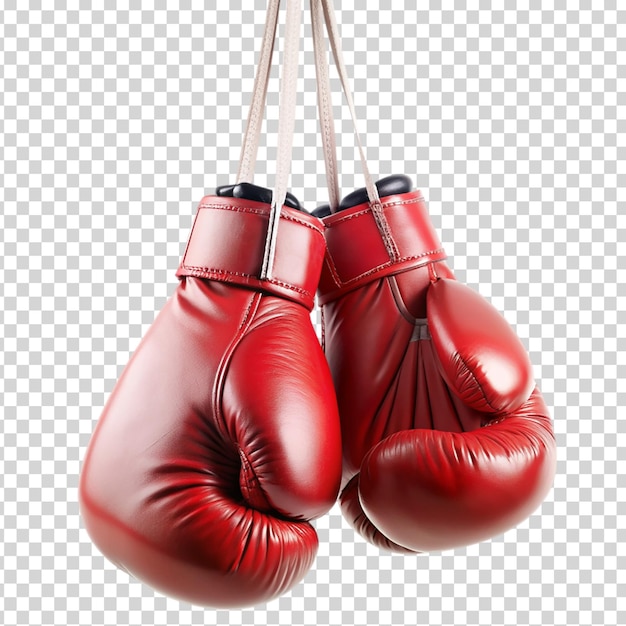 Deux gants de boxe rouges accrochés à une chaîne sur un fond transparent