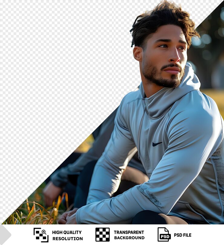 PSD deux gars en vêtements de sport se réchauffant sur la pelouse png psd