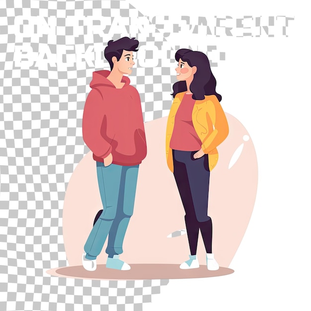 Deux jeunes gens se tiennent en silence et se regardent dans les yeux Un couple d'adolescents à la mode se regardent Une illustration vectorielle plate colorée isolée sur un fond transparent