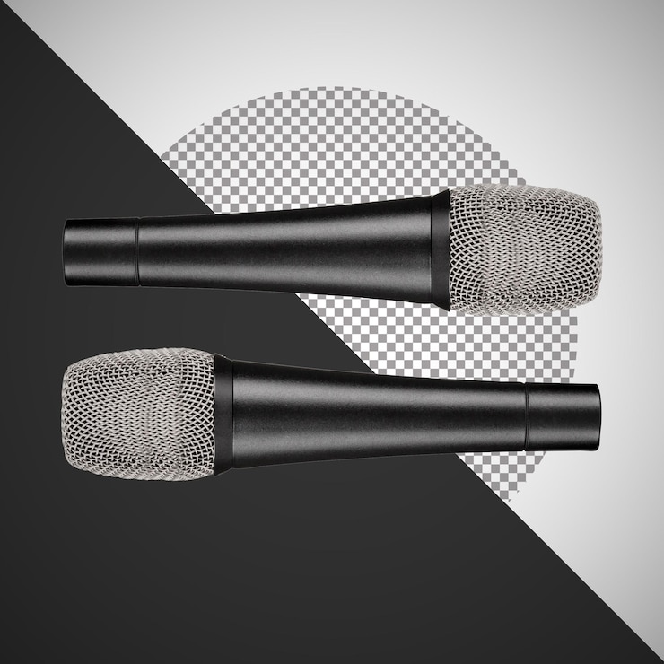 PSD deux microphones noirs avec une tête en maille grise