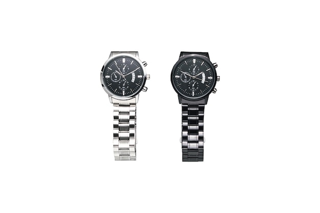 PSD deux montres noires et argentées sur fond transparent