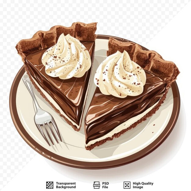 PSD deux morceaux de tarte au chocolat avec de la crème dans une assiette
