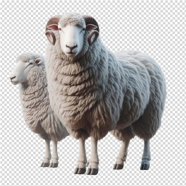 PSD deux moutons debout l'un à côté de l'autre sur un fond transparent