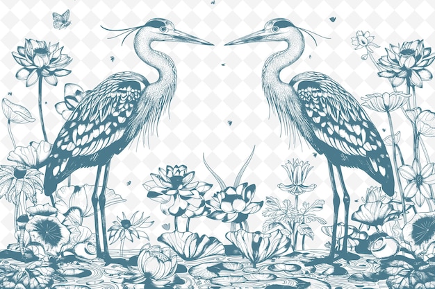 Deux Oiseaux Avec Des Dessins Bleus Et Blancs Et Les Mots 