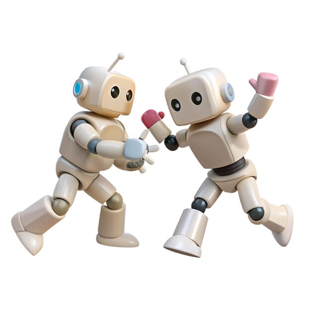 deux personnages robots jouent l'un avec l'autre