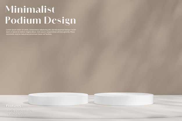 Deux podiums blancs sur un fond beige avec des ombres naturelles parfaits pour une présentation minimaliste