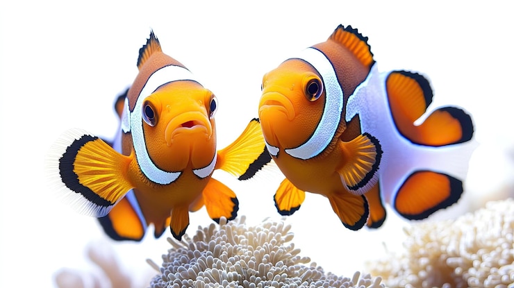 PSD deux poissons-clowns qui nagent