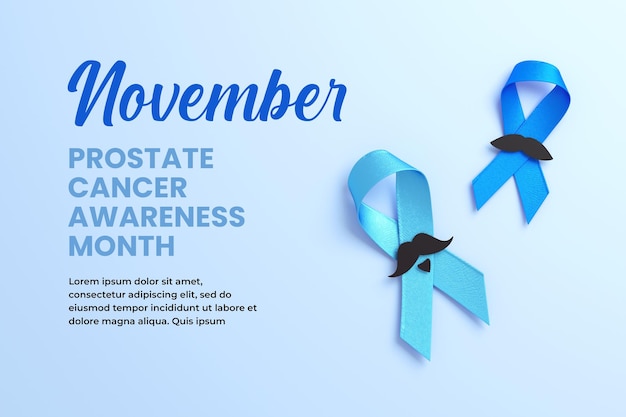 PSD deux rubans bleus avec moustache pour novembre et la conception de bannières du mois de la sensibilisation au cancer de la prostate