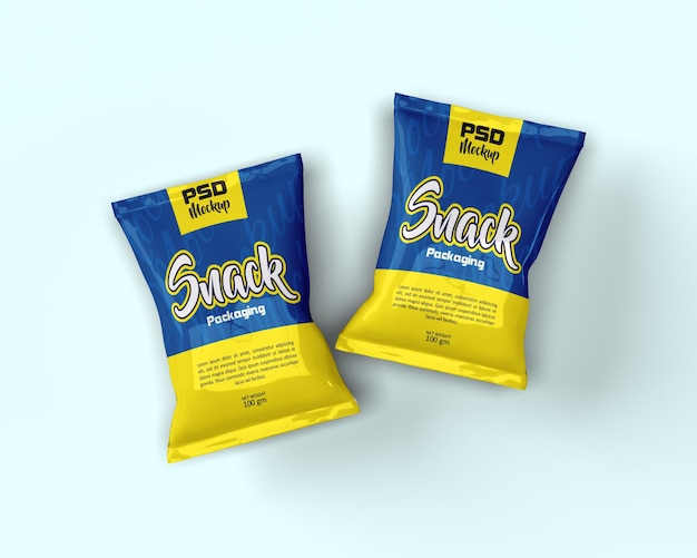 Deux Sachets De Bonbons Bleu Et Jaune Avec La Mention « Snack Photography » Sur Le Devant.