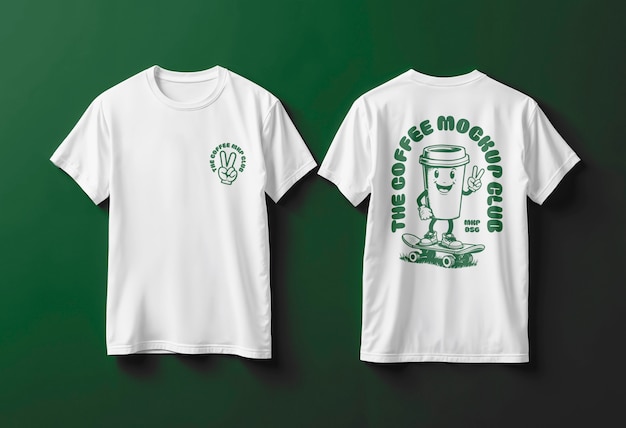 Deux t-shirts sur une maquette à fond blanc