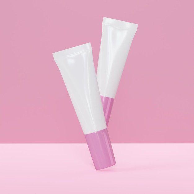 Deux tubes blancs de maquillage sur fond rose