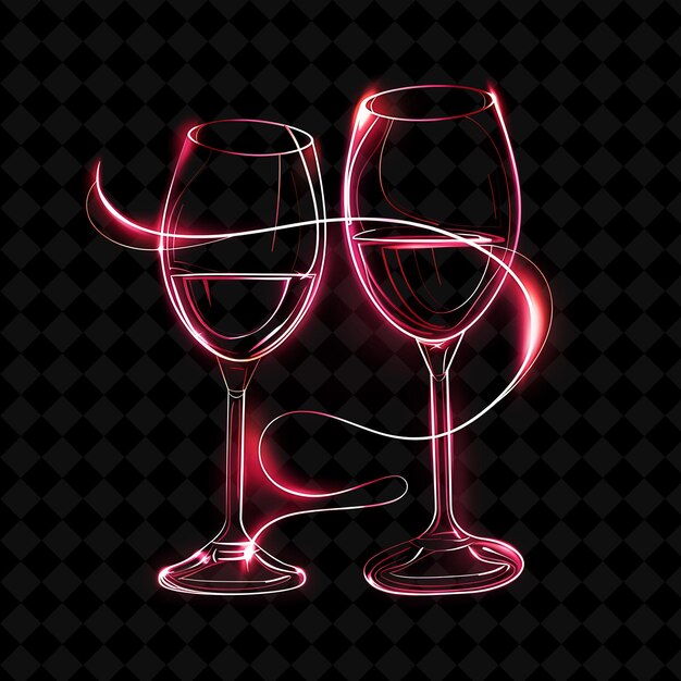 PSD deux verres de vin avec une lumière au néon rose sur le fond