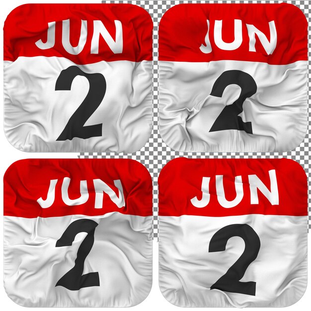 PSD deuxième 2 juin icône de calendrier de date isolée quatre texture de bosse de style ondulant rendu 3d