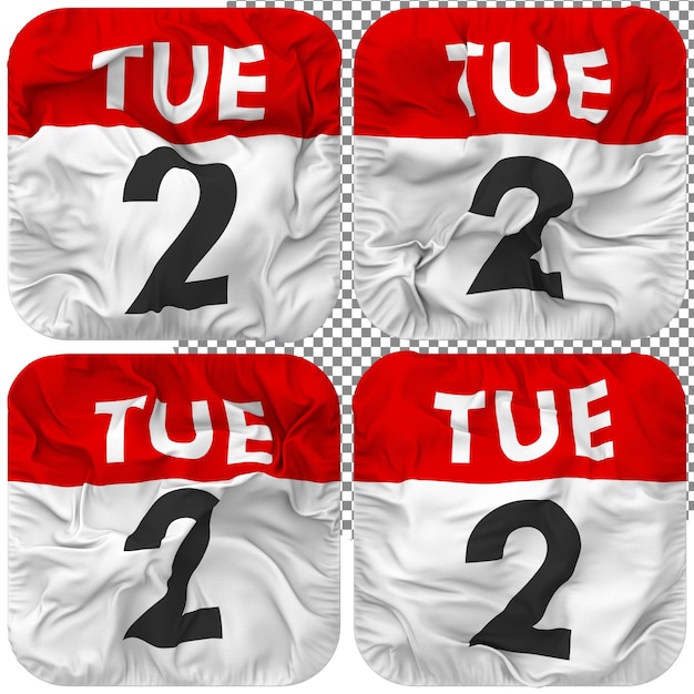 Deuxième 2e mardi Date Calendrier Icône Isolée Quatre Forme De Bump Texture Rendu 3D