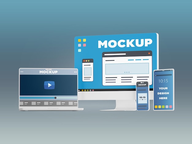 Devices Mockup with Phone Computer Laptop and Tablet