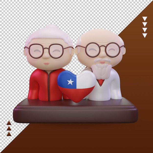 PSD día de los abuelos 3d amor bandera de chile representación vista frontal