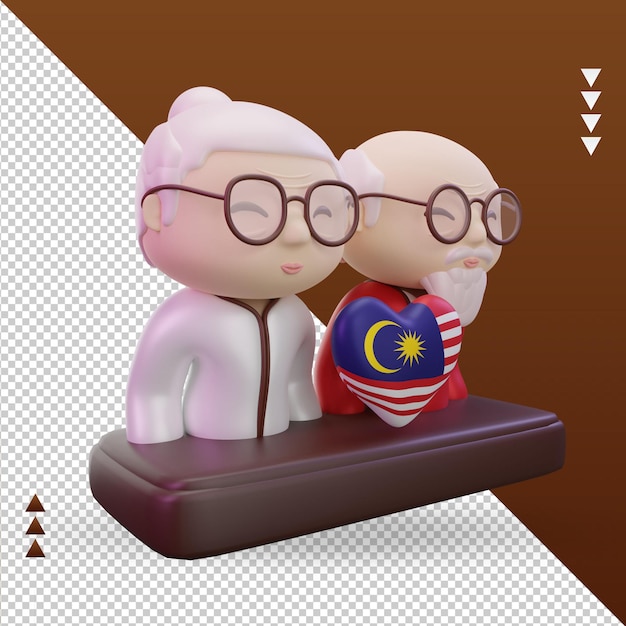Día de los abuelos 3d amor bandera de malasia renderizado vista izquierda